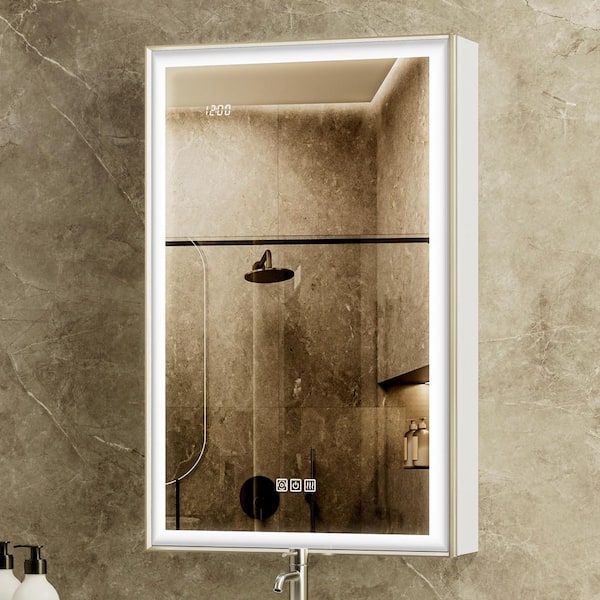 QueenFun Nova 24 in. W x 32 in. H Right Rectangular Aluminum Recessed/Surface Dimmable Fogless LED Medicine Cabinet with Mirror