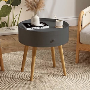 15.00 in. Gray Round Mdf Coffee Table with Storage Drawer Bedside Table