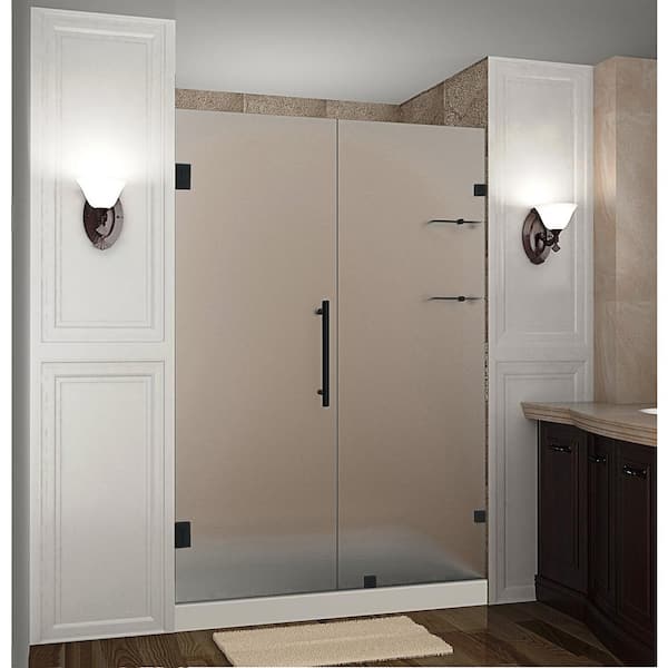 Aston Nautis GS 69.25 - 70.25 in. x 72 in. Frameless Hinged Shower Door with Frosted Glass and Glass Shelves in Matte Black