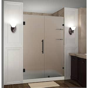 Nautis GS 70.25 - 71.25 in. x 72 in. Frameless Hinged Shower Door with Frosted Glass and Glass Shelves in Matte Black