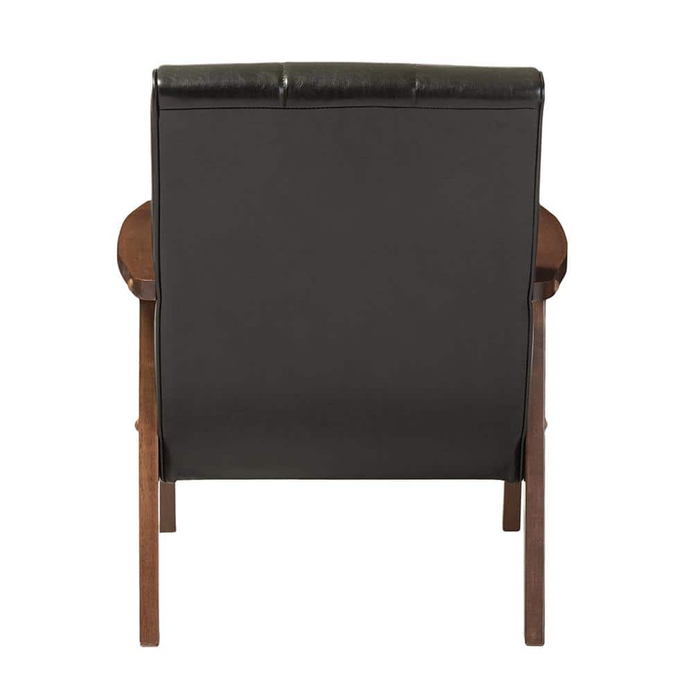 Nikko Compact Mid-Century Black Faux Leather Wooden Accent Chair