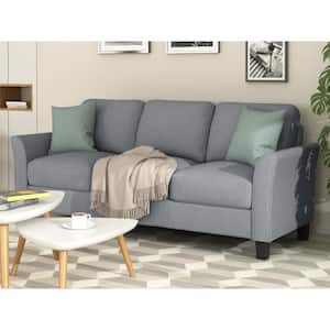 76 in. W Flared Arm Linen Straight 3-Seat Sofa in Gray