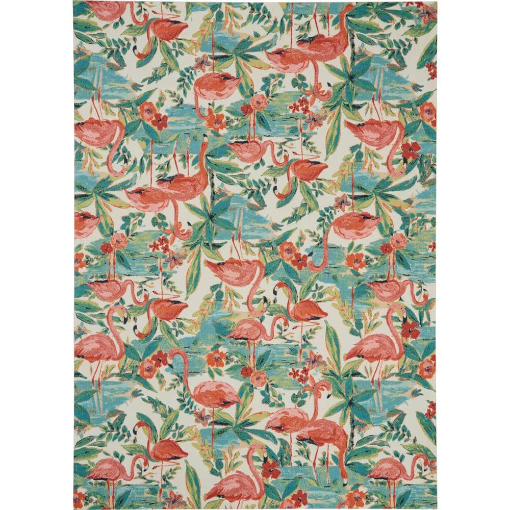 Waverly Sun N Shade Flamingo Multicolor 8 ft. x 11 ft. Floral ...