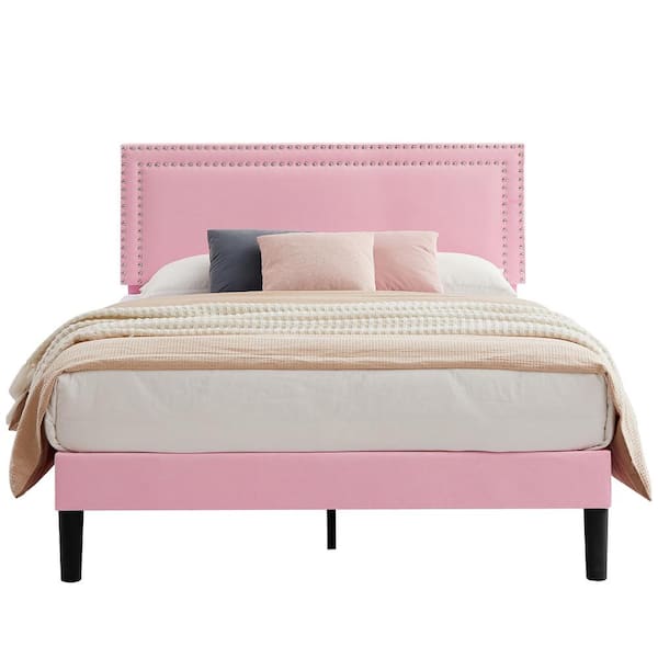VECELO Upholstered Bed with Adjustable Headboard, No Box Spring 