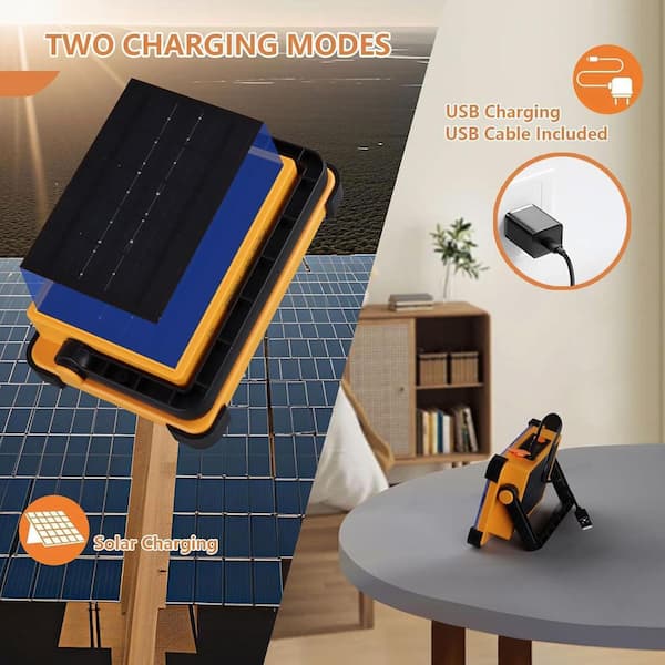 120V Solar Rechargeable Work Light, 144 LED 10000LM Portable Flood Light with Stand, IP66 Waterproof, 2 Pack