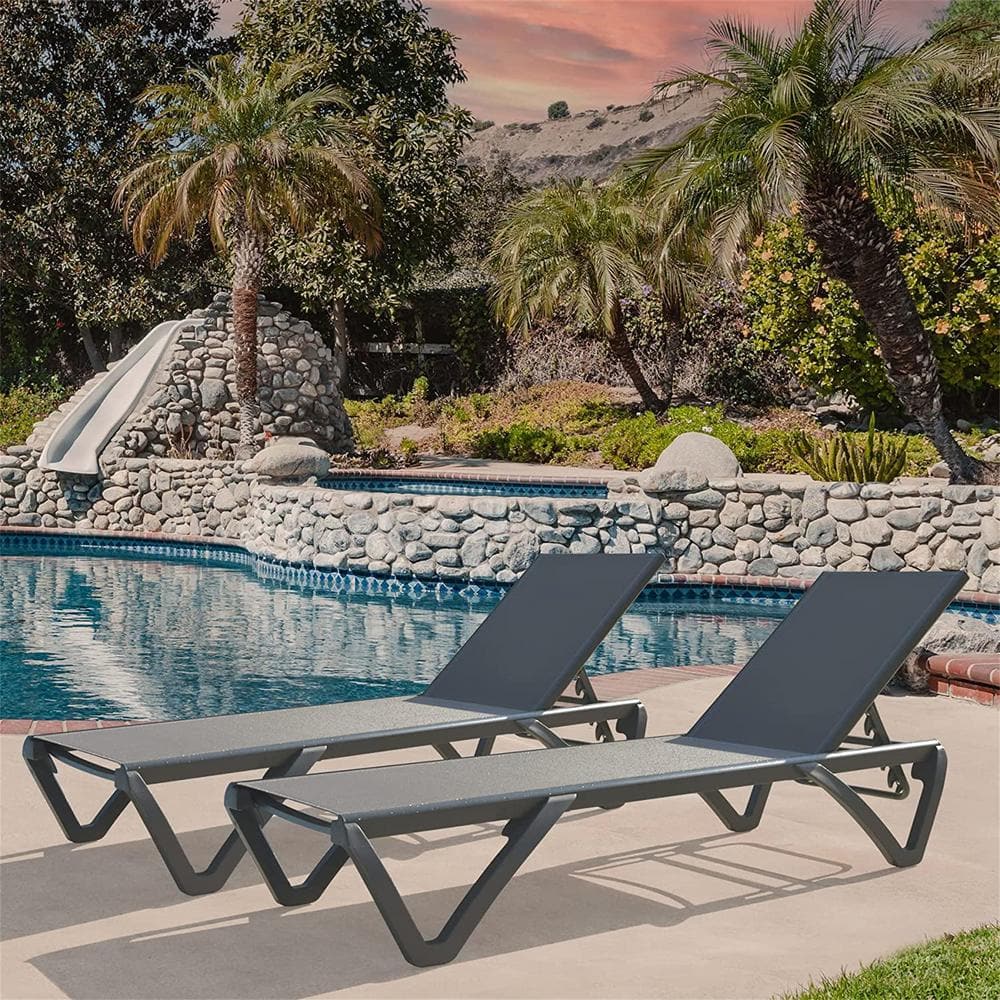 Patio Chaise Lounge Outdoor Aluminum Polypropylene Chair with Adjustable Backrest Gray, 2 Chairs price history on PriceWatchPro
