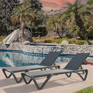 Patio Chaise Lounge Outdoor Aluminum Polypropylene Chair with Adjustable Backrest Gray, 2 Chairs