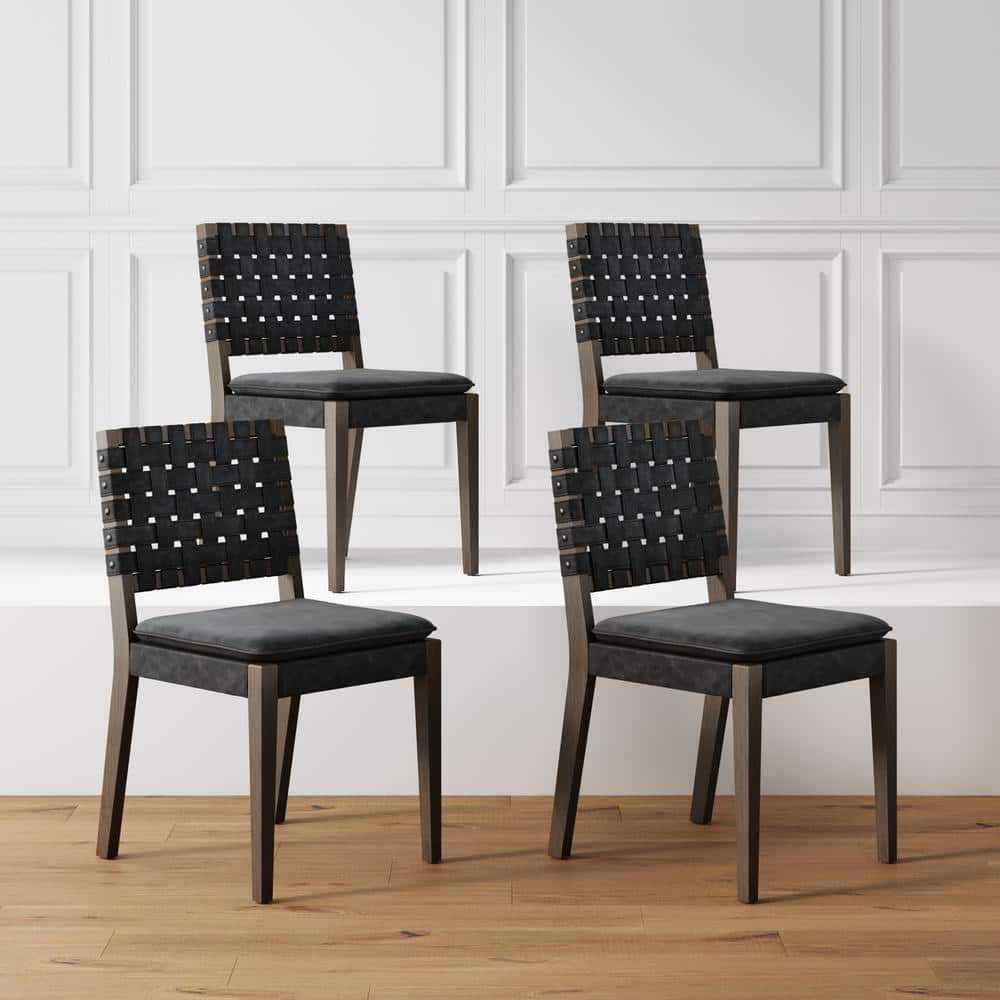Cohen Black Faux Leather Upholstered Side Chair Set with Wood Legs