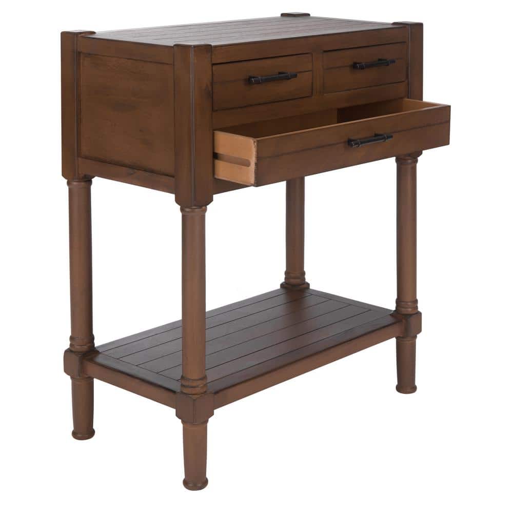 Brown Wood and Metal Console Table with Storage