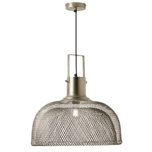 Lillian 40-Watt 1-Light Nickel Mesh Dome Shaded Pendant Light with Metal Shade