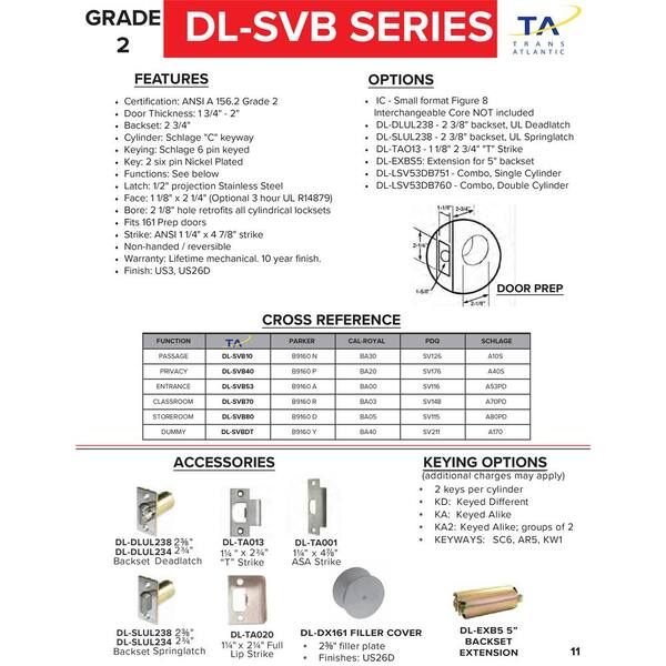 Taco ML900 Series Bright Brass Grade 1 Entry Atrium Mortise Lock with Door Knob Escutcheon