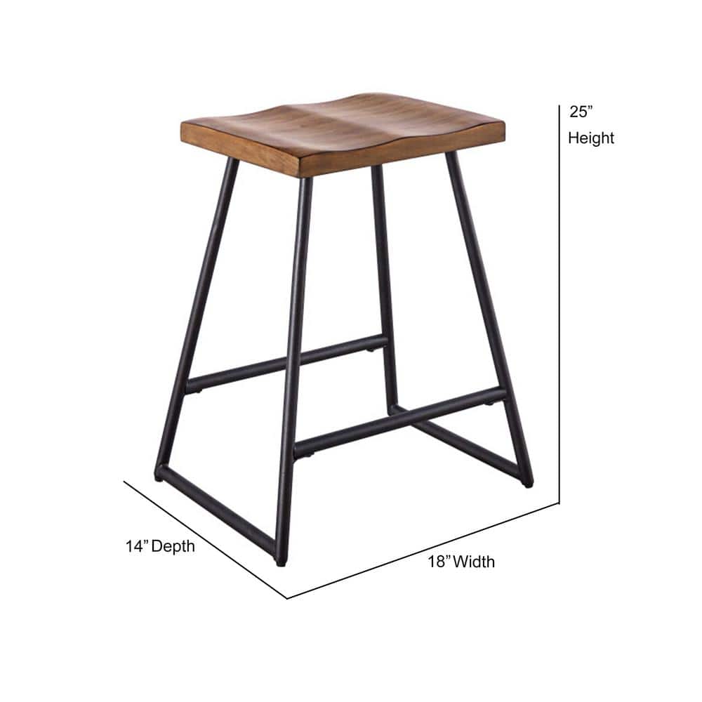 Rustic Saddle Style Brown Wood and Metal Counter Stool, 25" Height