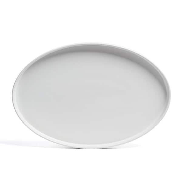 Stackable 16 in. Semi-Matte White Hand-Finished Stoneware Oval Serving Platter