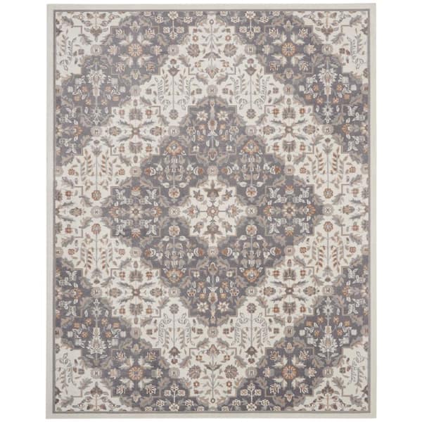 Nourison Elation Ivory Grey 8 ft. x 10 ft. Center Medallion Traditional Area Rug