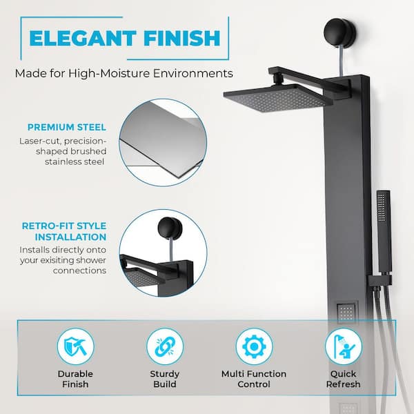 ANZZI Dion Series 39 in. 2-Jetted Shower Tower with Heavy Rain