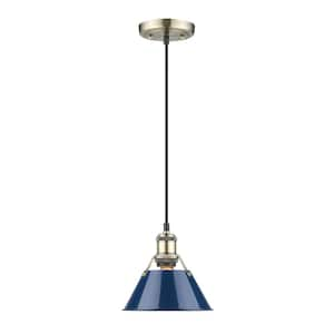 Orwell AB 1-Light Aged Brass Pendant with Navy Blue Shade