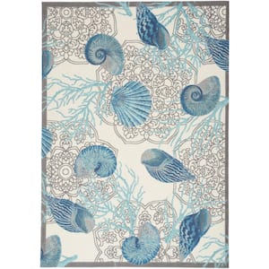 Sun N' Shade Ivory Blue 4 ft. x 6 ft. All-over design Contemporary Indoor/Outdoor Area Rug