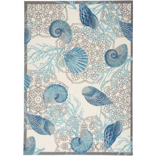 Waverly Sun N' Shade Shore Thing Ivory Blue 10' x 13' Area Rug