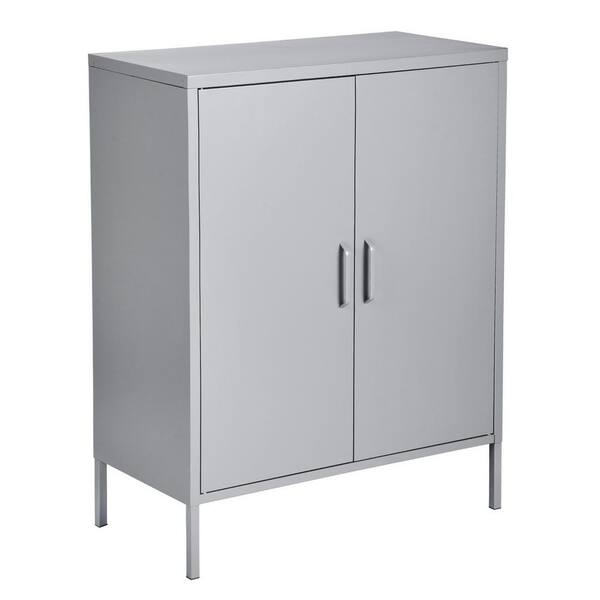 FurnitureR Harland Grey Storage Cabinet with 3-Shelves and 2-Doors
