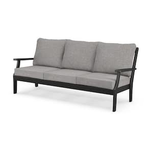 Braxton Black Deep Seating Plastic Outdoor Sofa with Grey Mist Cushions