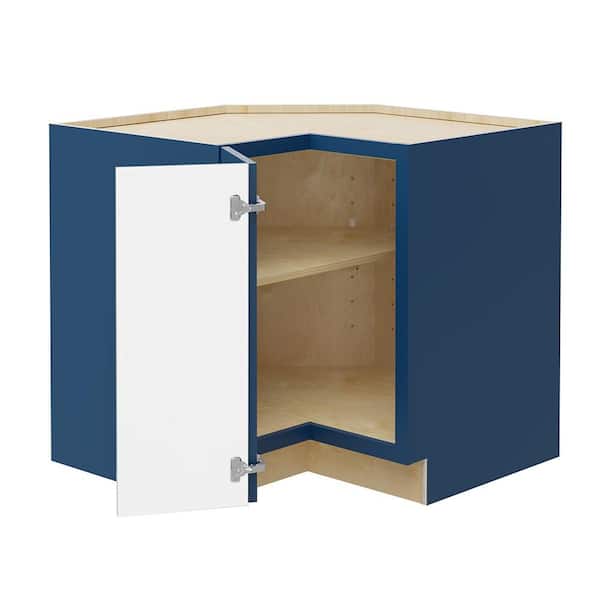 Franklin 36 in. W x 24 in. D x 34.5 in. H Assembled Plywood Corner Easy Reach Base Kitchen Cabinet in Vessel Blue LH
