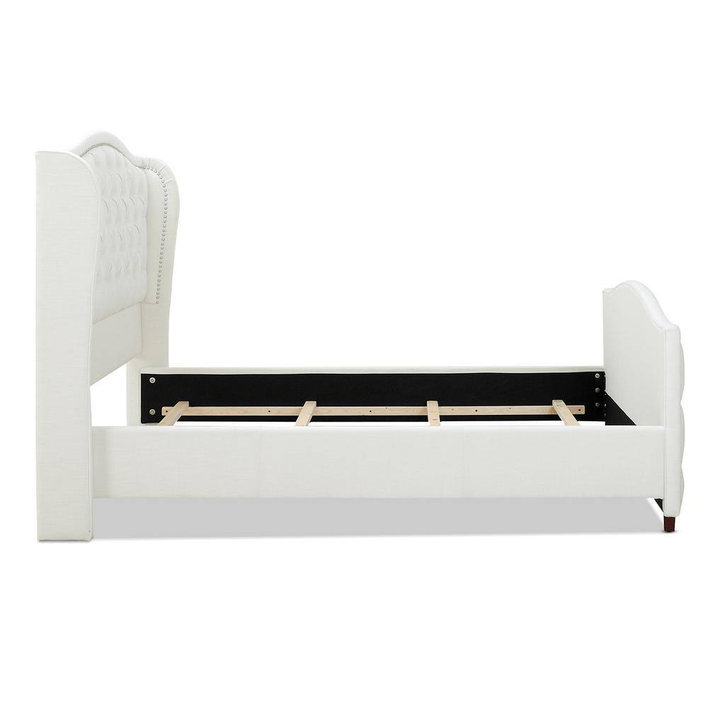 Antique White Tufted Upholstered Queen Bed with Nailhead Trim