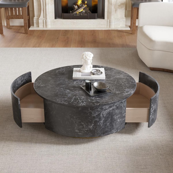 Magic Home 35 in. White Trapezoid Concise Square Drum Wood Top Coffee Table
