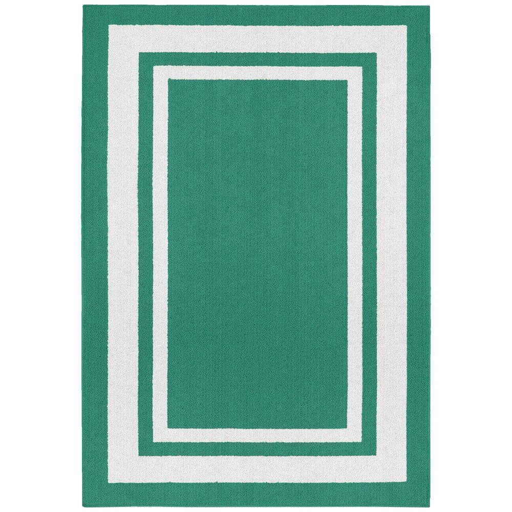 Teal Polypropylene 5 ft. x 7 ft. Border Indoor Area Rug