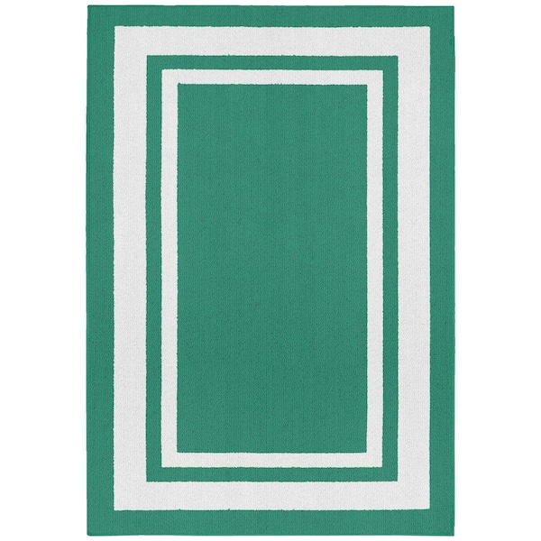 Unbranded Teal Polypropylene 5 ft. x 7 ft. Border Indoor Area Rug
