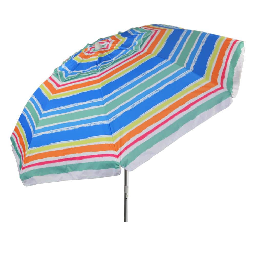 7 ft Colorful Striped Octagon Beach Umbrella with Manual Lift
