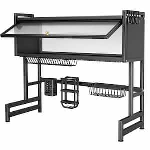 Black Stainless Steel Over-The-Sink 3 Tier Flip-Up Dustproof Cover Dish Rack, Fit Sinks Up To 32 in. for Small Apartment