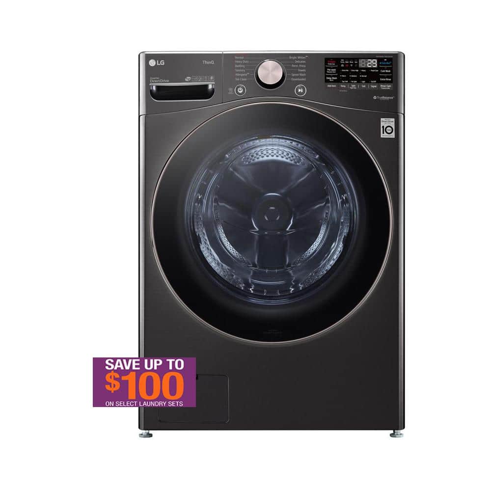LG 4.5 Cu. Ft. Stackable SMART Front Load Washer in Black Steel with Steam and TurboWash360 Technology