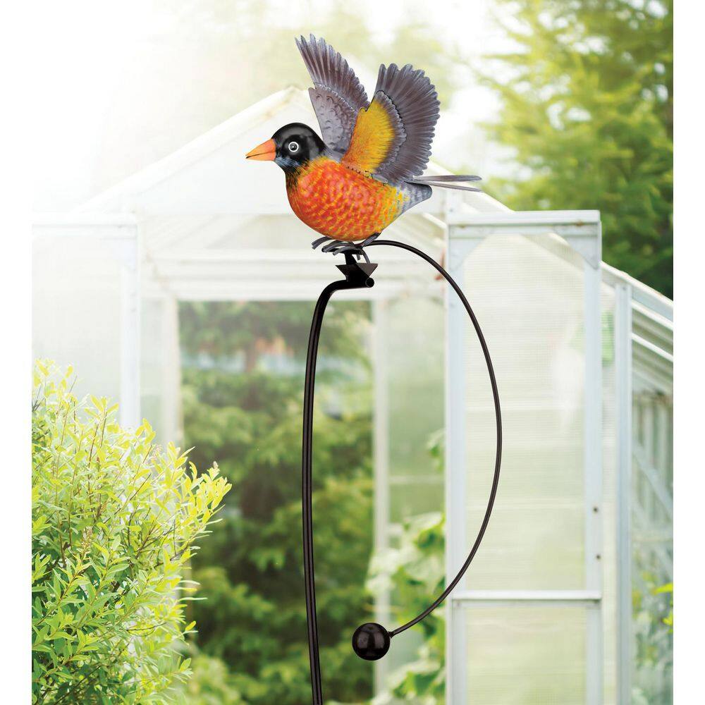 Colorful Robin Metal Rocking Bird Garden Stake