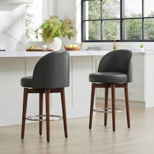 Matti 26 in. Retro Gray High Back Wood Swivel Counter Stool with Faux Leather Seat (Set of 2)