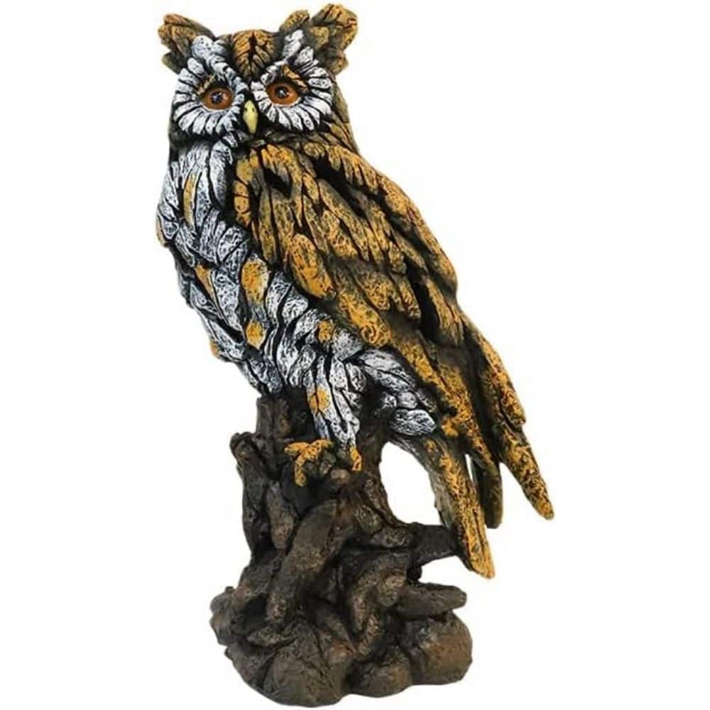 Solar Owl Resin Statue Hand-Painted Garden Decor with LED Light
