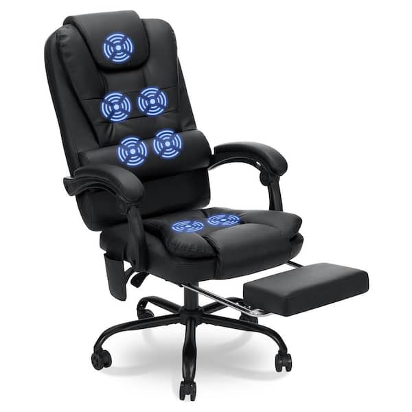 Hoffree Black Faux Leather Executive Office Chair with Lumbar/Height Adjustment/Footrest/Massage Function/Back Angle Adjustment