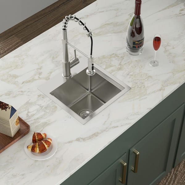 15 in. 16-Guage Stainless Steel 15 x 15 in. Single Bowl Workstation Drop-In Kitchen Bar Sink