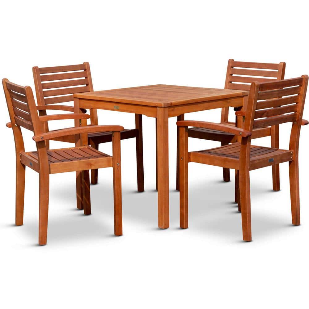 Natural Oil Finish 5-Piece Wood Outdoor Dining Set
