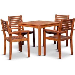Natural Oil Finish 5-Piece Wood Outdoor Dining Set