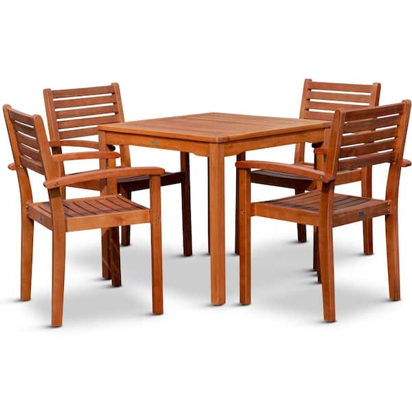 Unbranded Natural Oil Finish 5-Piece Wood Outdoor Dining Set