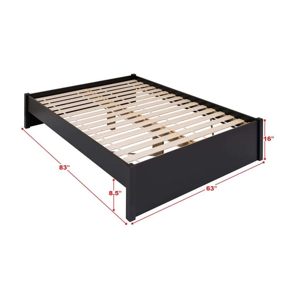 Deep Black Queen Platform Bed with Storage Drawers