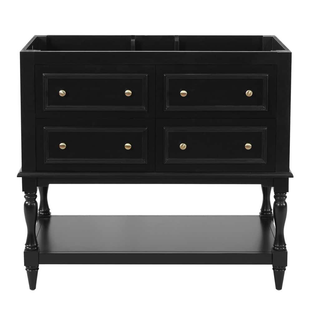 Elegant Vintage 35.5 in. Solid Wood Frame Bath Vanity Cabinet without Top in Black with 4 Drawers, Golden Handle price history on PriceWatchPro