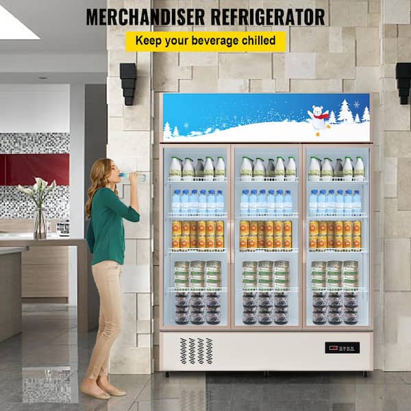 59 in. Width Commercial Refrigerator 35 cu. ft. Glass Door Display Beverage Cooler Smart Home for Store Office Silver
