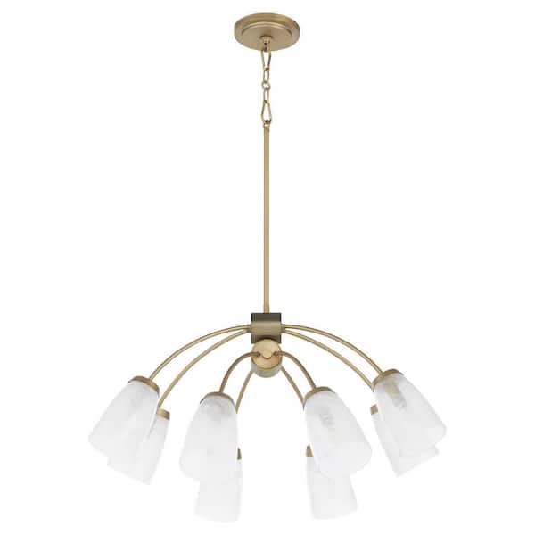 Arpeggio 60-Watt 8 Light Aged Brass Chandelier Light with Clear Alabaster Glass Shade, No Light Bulb Included