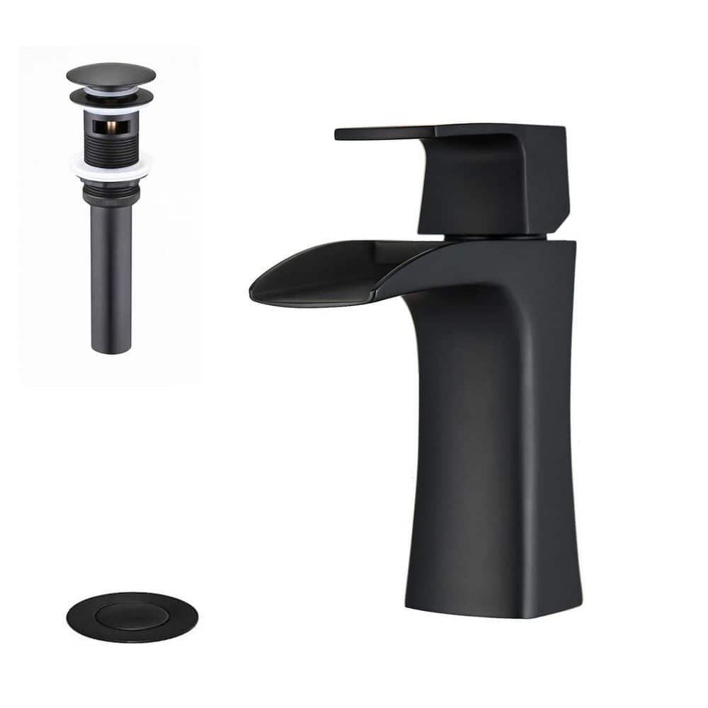 Single-Hole Single-Handle Waterfall Bathroom Sink Faucet Brass Construction with Pop-Up Drain in Matte Black price history on PriceWatchPro