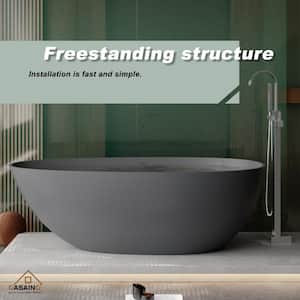 67 in. x 22 in. Stone Resin Solid Surface Stand Alone Soaking Bathtub with Centre Drain in Matte White