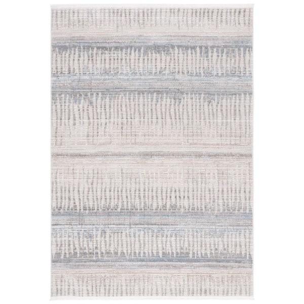 Mila Beige/Blue 8 ft. x 10 ft. Striped Distressed Area Rug