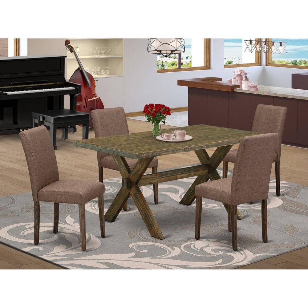 5-Piece Rectangle Distressed Jacobean Finish Solid Wood Top Dining Table with 4-Upholstered Chairs with Lattice Back price history on PriceWatchPro