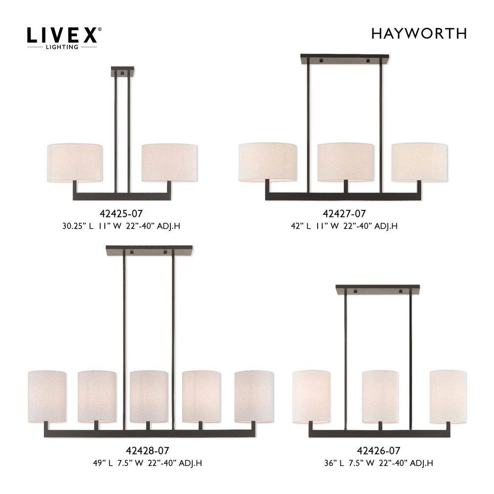 Bronze Steel 3-Light Linear Chandelier with Drum Shades