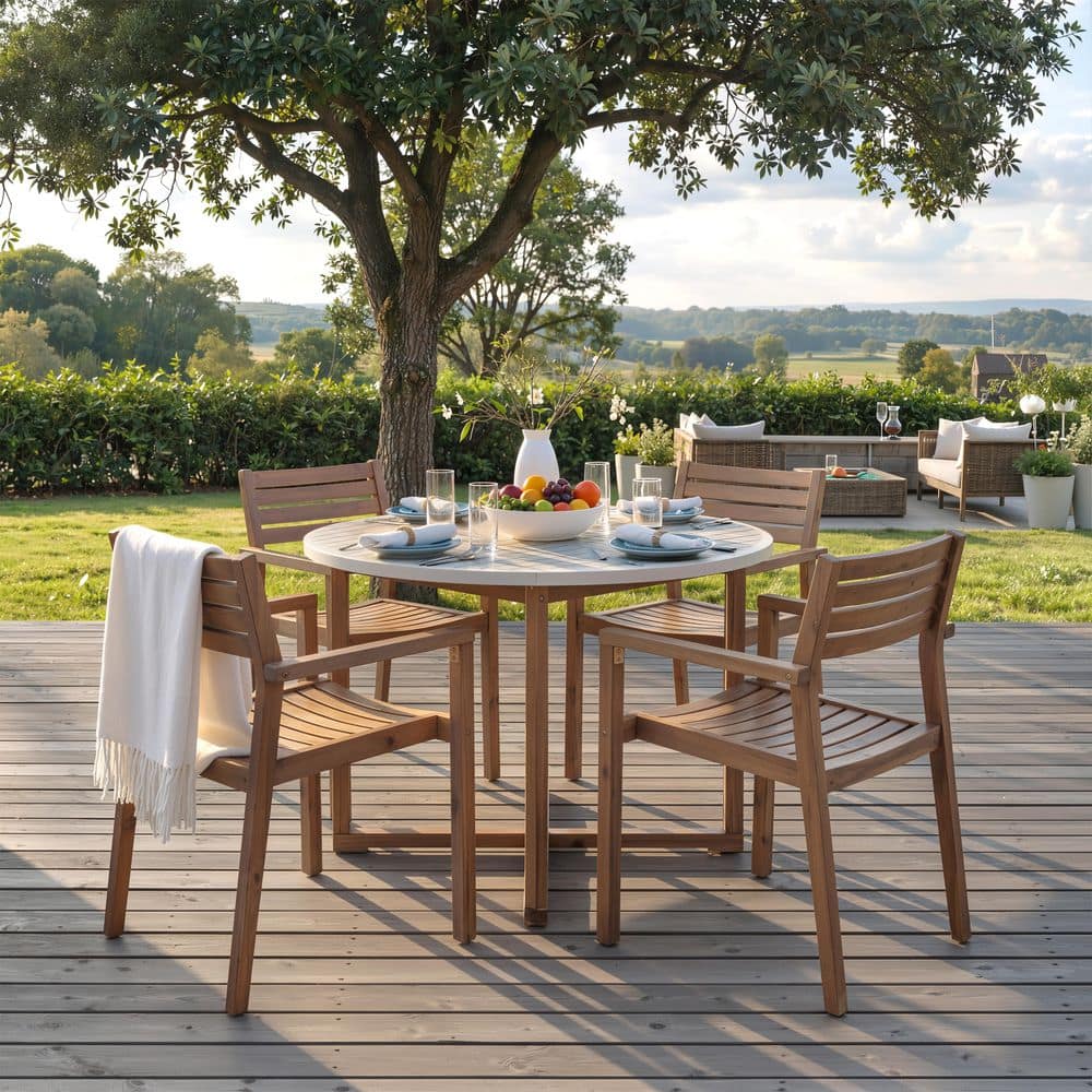 Natural 5-Piece Acacia Wood Outdoor Dining Set with 4 Acacia Wood Chairs price history on PriceWatchPro